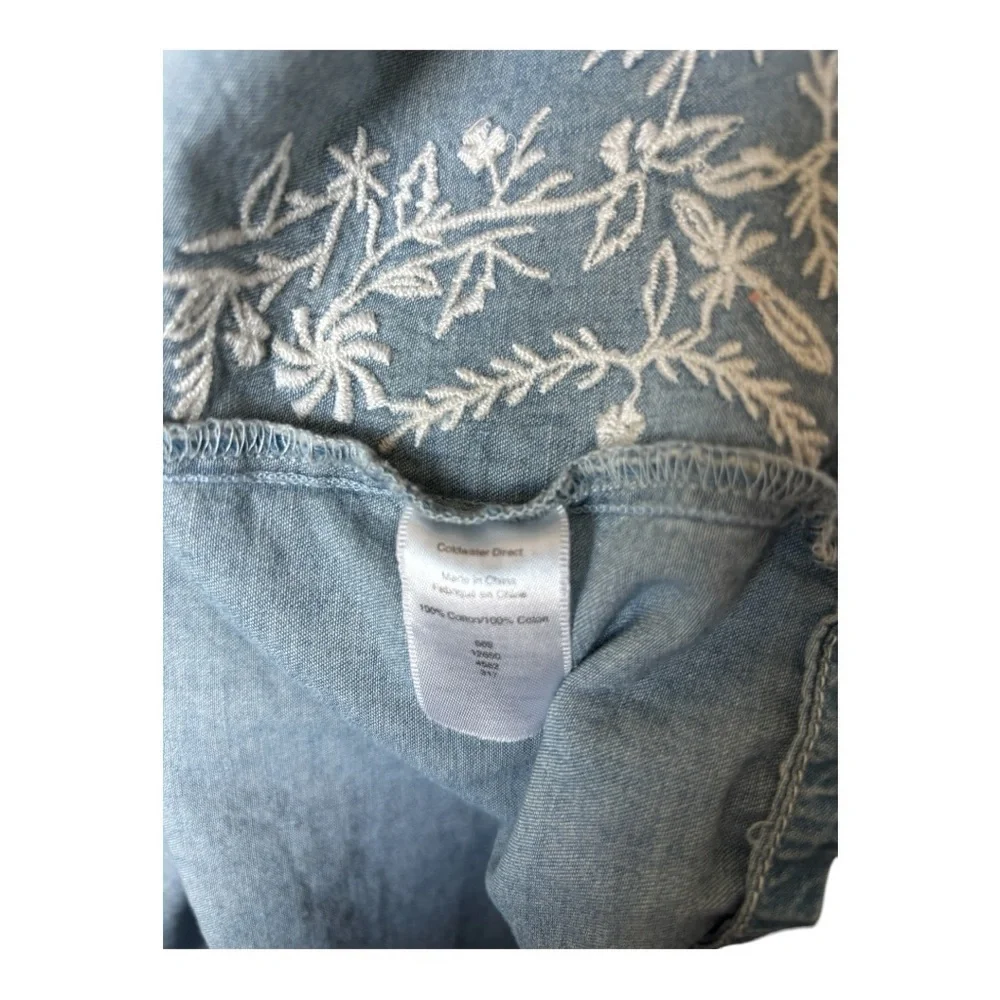 Coldwater Creek Blue Denim Kimono Wrap Top with White Embroidery Sz XL - Picture 10 of 12